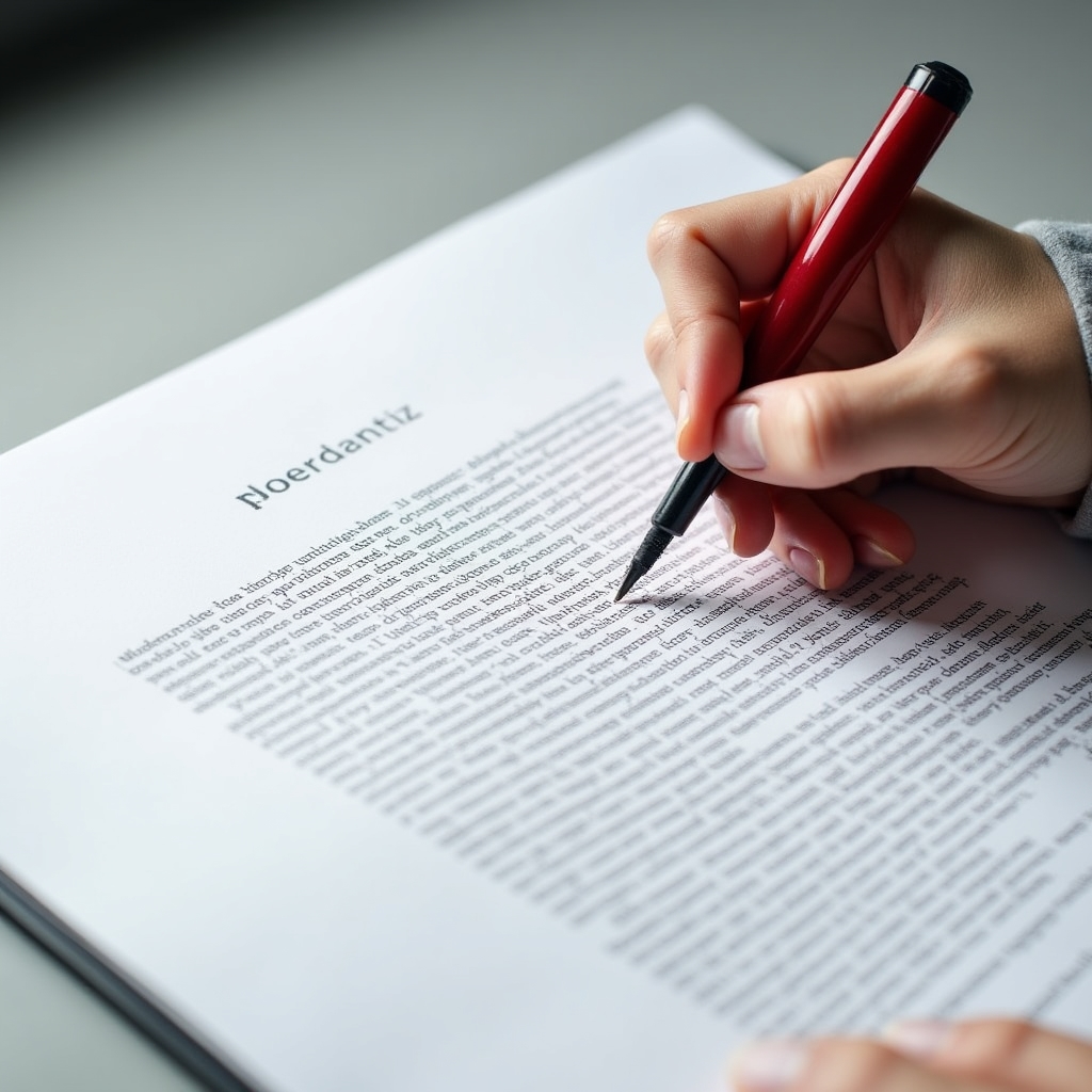Revizuire editorială a unui document fiscal, vedere de aproape pe text
